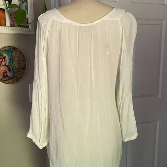 Ali & KRIS White GAUZE Seersucker BOHO Embroidered Lounge Tunic shirt *SMALL* - Picture 4 of 5
